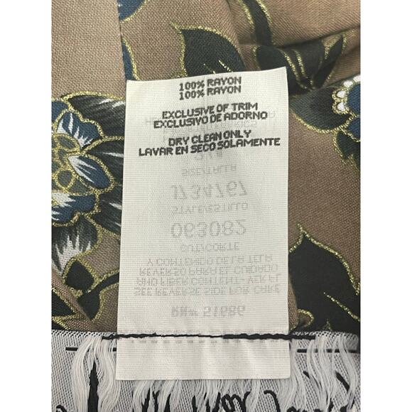 All That Jazz woman's midi sun dress bead accent brown green flowered 3/4 size‎ - Picture 7 of 7